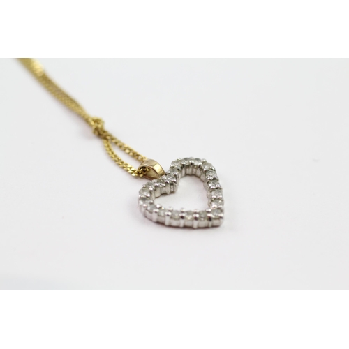 99 - 9ct gold diamond heart pendant necklace (2g)