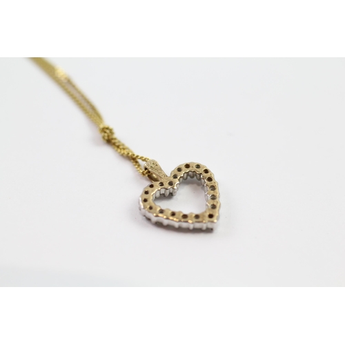 99 - 9ct gold diamond heart pendant necklace (2g)