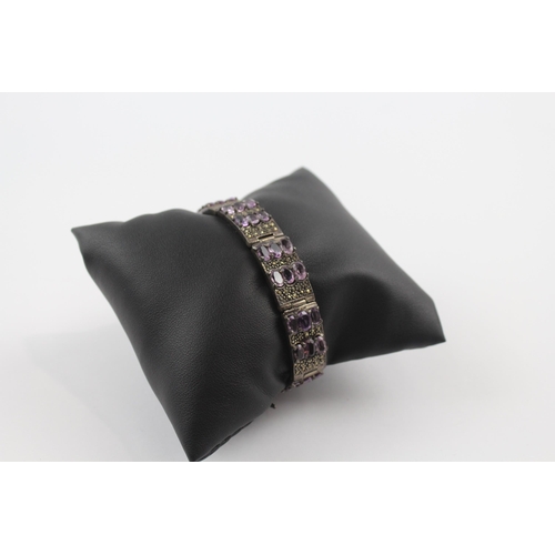 202 - Silver amethyst and marcasite bracelet (39g)