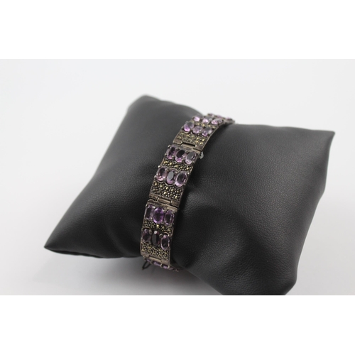 202 - Silver amethyst and marcasite bracelet (39g)