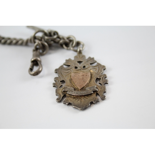 207 - Silver antique watch chain with fob (59g)