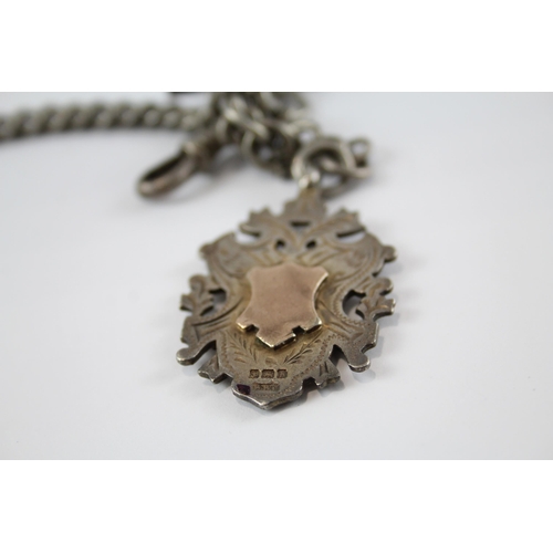 207 - Silver antique watch chain with fob (59g)