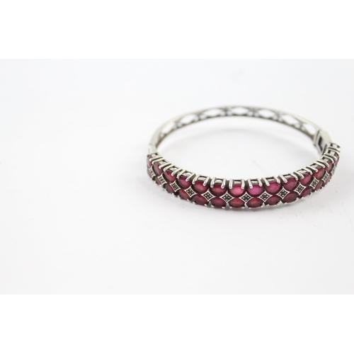 220 - Silver gemstone bangle and ring including Ruby (20g)