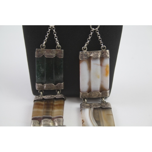 228 - Silver Victorian bracelet conversion earrings including Agate