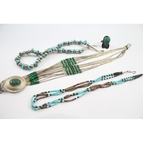 232 - A collection of silver Native American gemstone jewellery