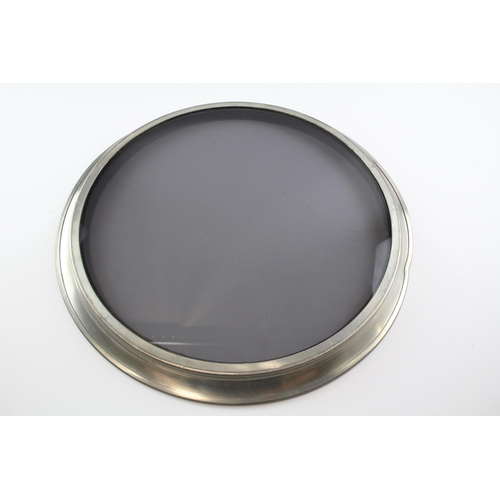 283 - 1950s Harrods Sheffield Pewter & Smoked Glass Round Serving Tray