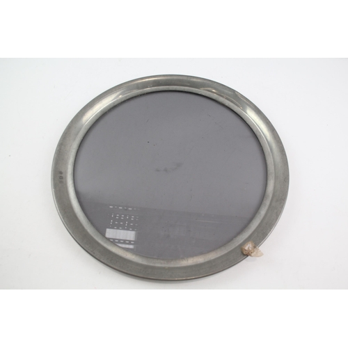 283 - 1950s Harrods Sheffield Pewter & Smoked Glass Round Serving Tray