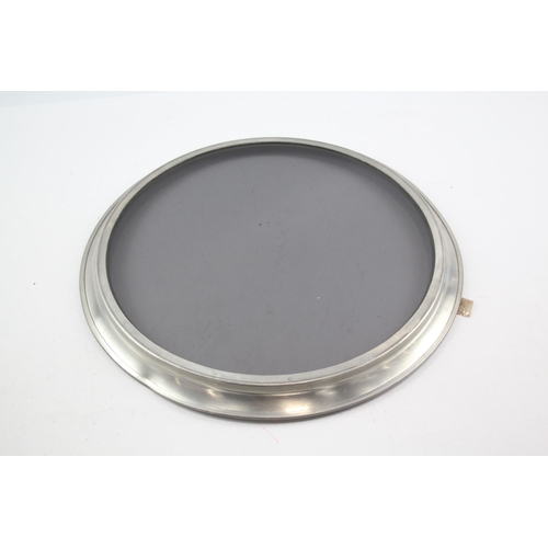 283 - 1950s Harrods Sheffield Pewter & Smoked Glass Round Serving Tray