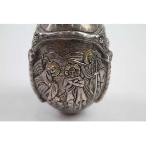 291 - stamped .999 fine silver religious iconography decorative egg