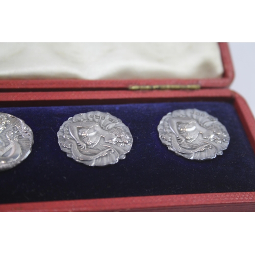 297 - 6 x art nouveau .925 sterling buttons cased