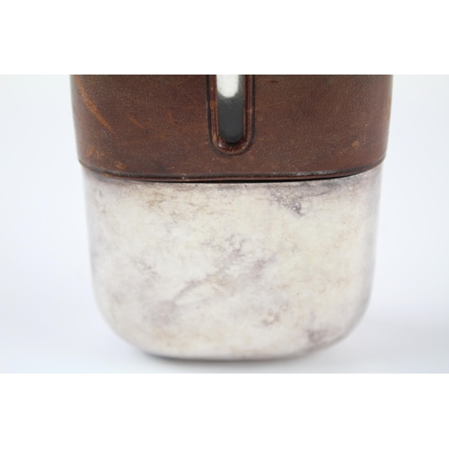 336 - .925 sterling silver, glass & leather gents hipflask