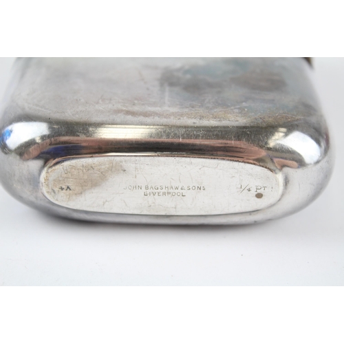 337 - .925 sterling silver, glass & leather gents hipflask