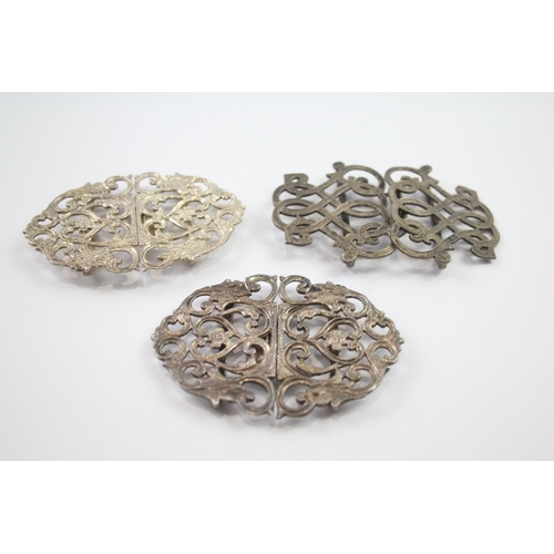 343 - 3 x .925 sterling ladies belt buckles