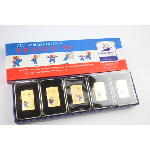 360 - Vintage Cigarette LIGHTERS Inc FIFA World Cup France 98 Collectors Box of 5