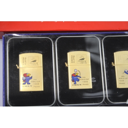 360 - Vintage Cigarette LIGHTERS Inc FIFA World Cup France 98 Collectors Box of 5