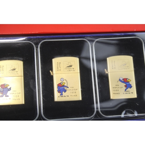 360 - Vintage Cigarette LIGHTERS Inc FIFA World Cup France 98 Collectors Box of 5