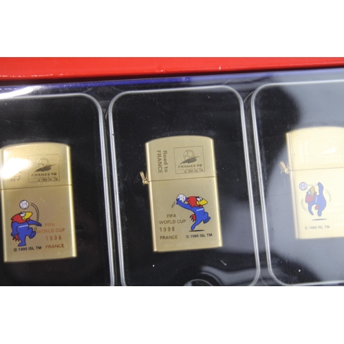 360 - Vintage Cigarette LIGHTERS Inc FIFA World Cup France 98 Collectors Box of 5