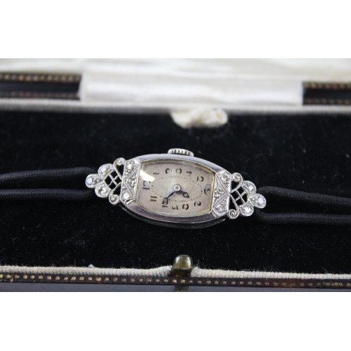 371 - Antique Ladies Platinum & Diamond Art Deco Cocktail WRISTWATCH Hand-Wind WORKING