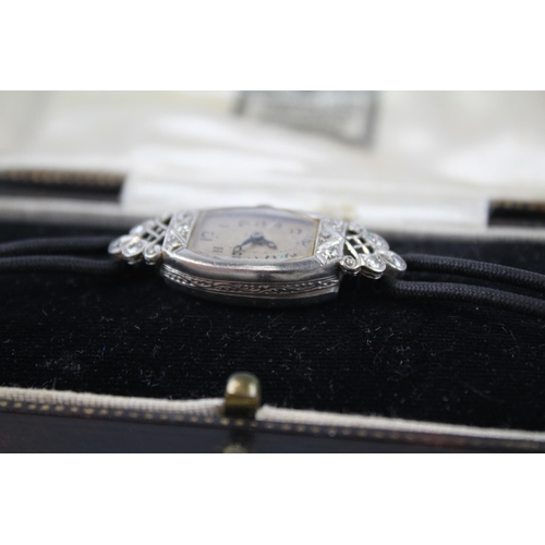 371 - Antique Ladies Platinum & Diamond Art Deco Cocktail WRISTWATCH Hand-Wind WORKING