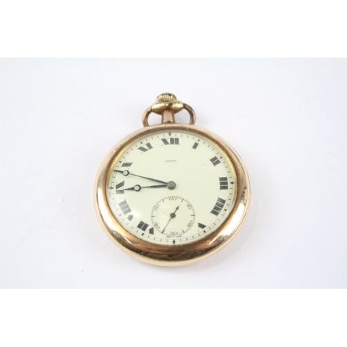 379 - M. S. BROWN Gents Rolled Gold Open Face POCKET WATCH Hand-wind WORKING