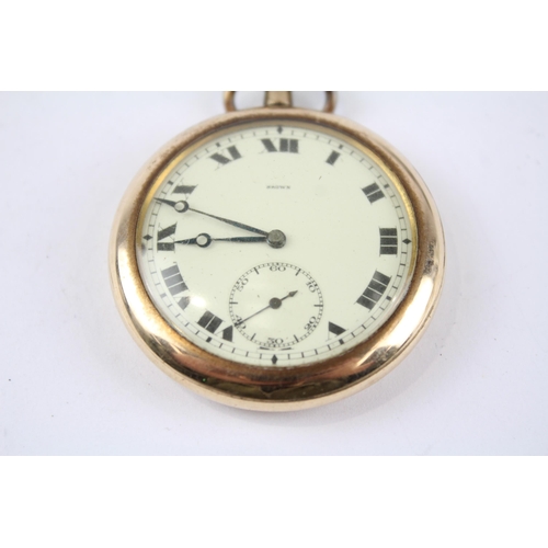 379 - M. S. BROWN Gents Rolled Gold Open Face POCKET WATCH Hand-wind WORKING