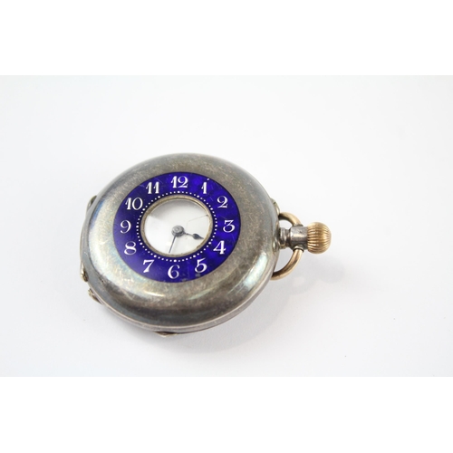 396 - 935 SILVER & Enamel Small Size Vintage Half Hunter POCKET WATCH Handwind WORKING