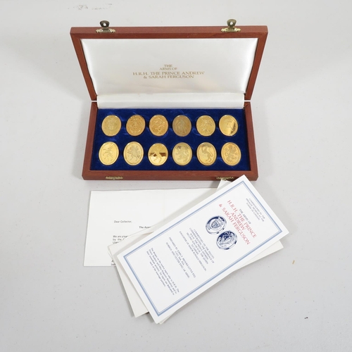 408 - Boxed set of Arms of Prince Andrew and Sarah Ferguson by Danbury Mint 12 ingots sterling silver inla... 