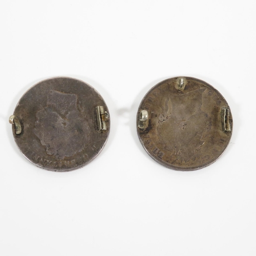 444 - 2x enamelled silver coins - pins removed from back - enamel is in good condition