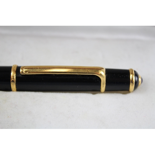 459 - CARTIER Black Lacquer Ballpoint Pen / Biro w/ Gold Plate Banding In Original Box