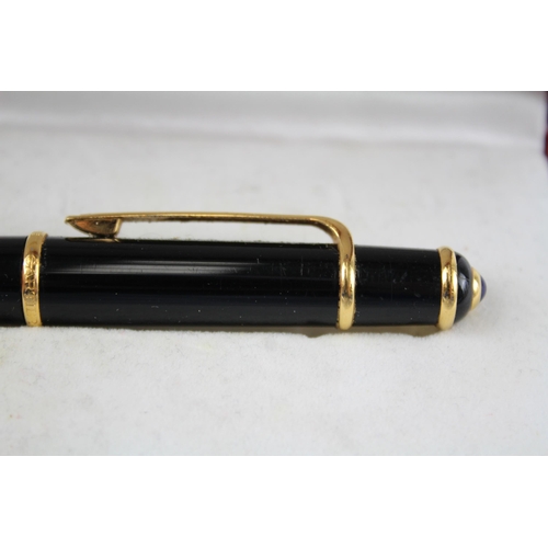 459 - CARTIER Black Lacquer Ballpoint Pen / Biro w/ Gold Plate Banding In Original Box