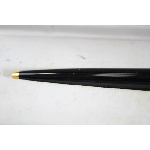 459 - CARTIER Black Lacquer Ballpoint Pen / Biro w/ Gold Plate Banding In Original Box