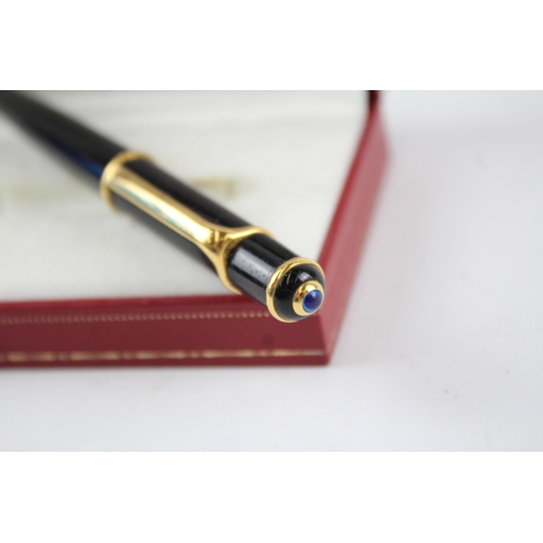 459 - CARTIER Black Lacquer Ballpoint Pen / Biro w/ Gold Plate Banding In Original Box