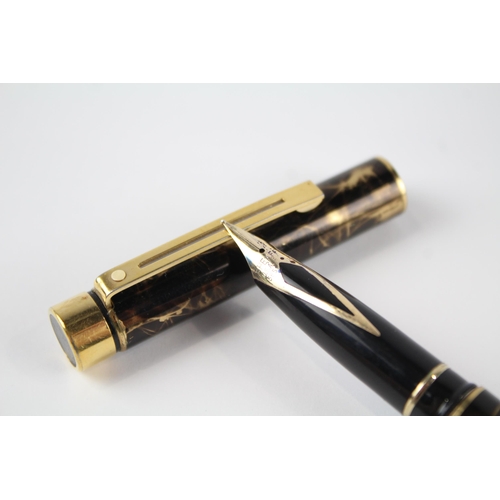 462 - Vintage SHEAFFER Targa Brown Lacquer Fountain Pen w/ 14ct Gold Nib WRITING