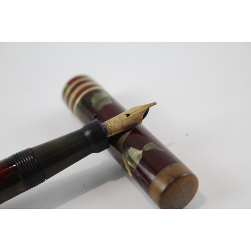 464 - Vintage MABIE TODD Swan Leverless Burgundy Lacquer Fountain Pen w/ 14ct Nib