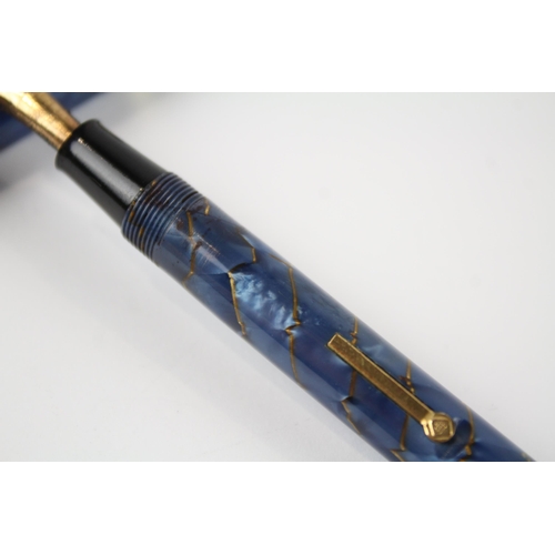 465 - Vintage CONWAY STEWART 34 Navy FOUNTAIN PEN w/ 14ct Gold Nib WRITING