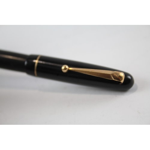 466 - Vintage MABIE TODD Swan Self Filler Black FOUNTAIN PEN w/ 14ct Gold Nib WRITING