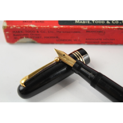 470 - Vintage MABIE TODD Swan Self Filler Black FOUNTAIN PEN w/ 14ct Gold Nib WRITING