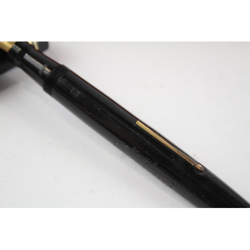 470 - Vintage MABIE TODD Swan Self Filler Black FOUNTAIN PEN w/ 14ct Gold Nib WRITING