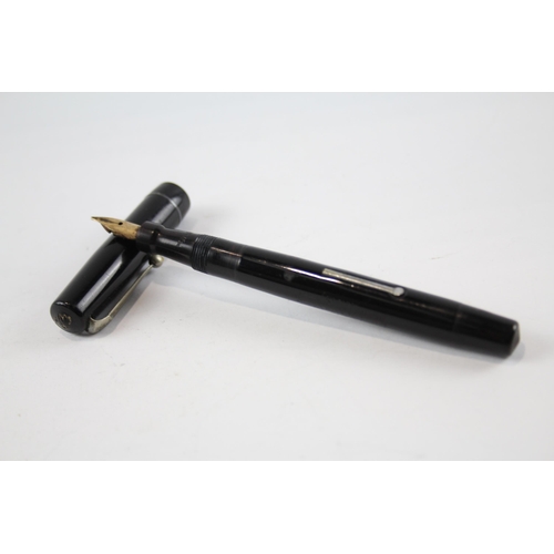 471 - Vintage MABIE TODD Swan Self Filler Black FOUNTAIN PEN w/ 14ct Gold Nib WRITING