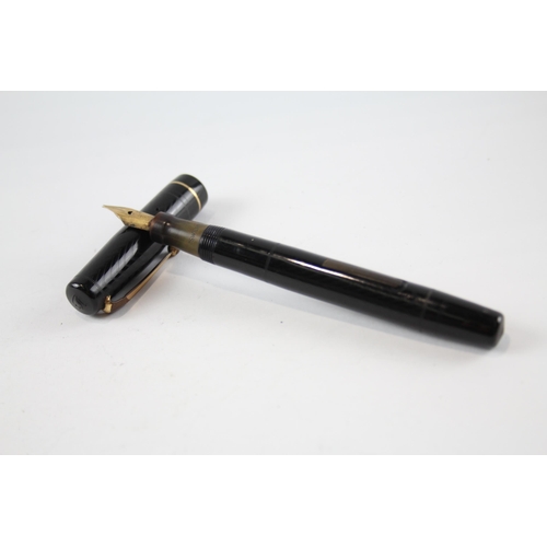 472 - Vintage MABIE TODD Swan Self Filler Black FOUNTAIN PEN w/ 14ct Gold Nib WRITING