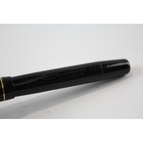 472 - Vintage MABIE TODD Swan Self Filler Black FOUNTAIN PEN w/ 14ct Gold Nib WRITING