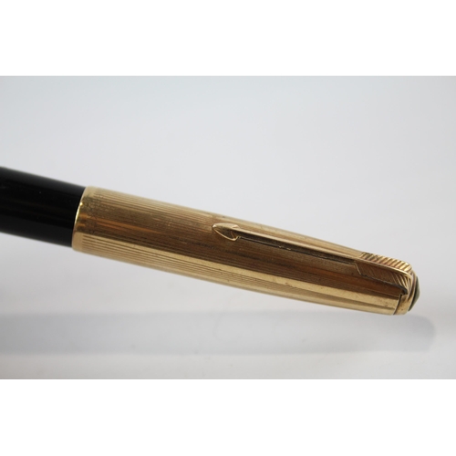 475 - Vintage PARKER 51 Black Fountain Pen w/ Rolled Gold Cap, 14ct Gold Nib WRITING