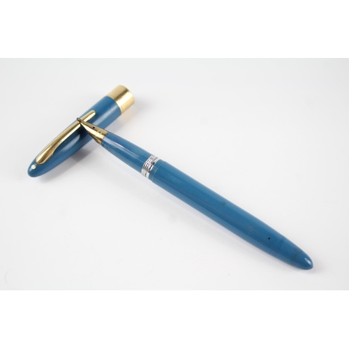 480 - Vintage SHEAFFER Snorkel Blue Fountain Pen w/ Gold Plate Nib WRITING