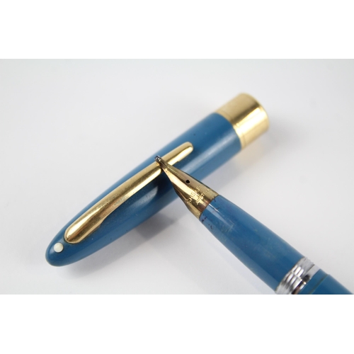 480 - Vintage SHEAFFER Snorkel Blue Fountain Pen w/ Gold Plate Nib WRITING