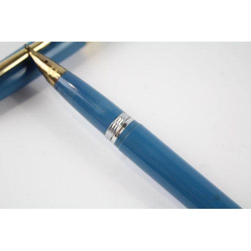 480 - Vintage SHEAFFER Snorkel Blue Fountain Pen w/ Gold Plate Nib WRITING