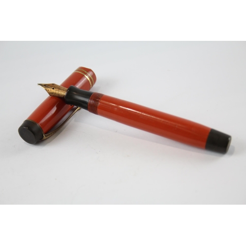 485 - Vintage PARKER Duofold The Big Red Orange Fountain Pen w/ Gold Plate Nib WRITING