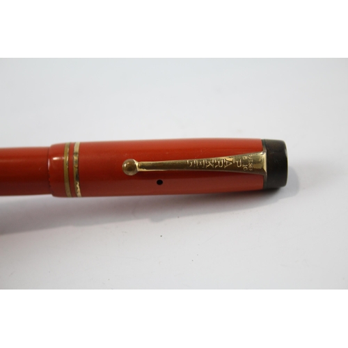 485 - Vintage PARKER Duofold The Big Red Orange Fountain Pen w/ Gold Plate Nib WRITING