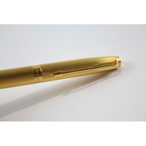 486 - Vintage PARKER 75 Gold Plated Fountain Pen w/ 14ct Gold Nib WRITING