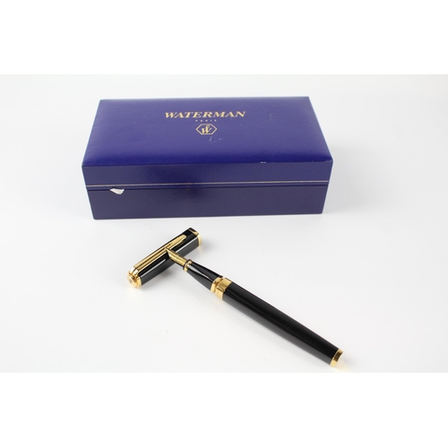 495 - WATERMAN Black Lacquer Fountain Pen w/ 18ct Gold Nib WRITING Boxed