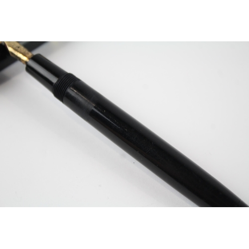 500 - Swan Fountain Pen Vintage Black Casing Writing 14ct Gold Nib Gold Plate Banding